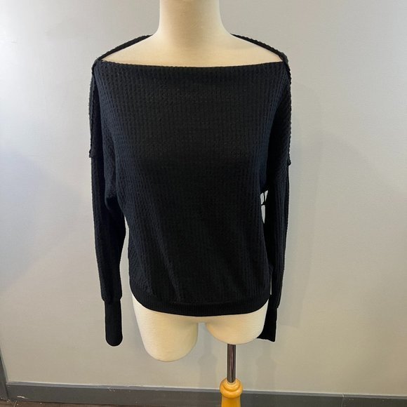 NWT TREASURE & BOND Off the Shoulder Thermal Knit Top in Black (XXS) - Picture 3 of 10
